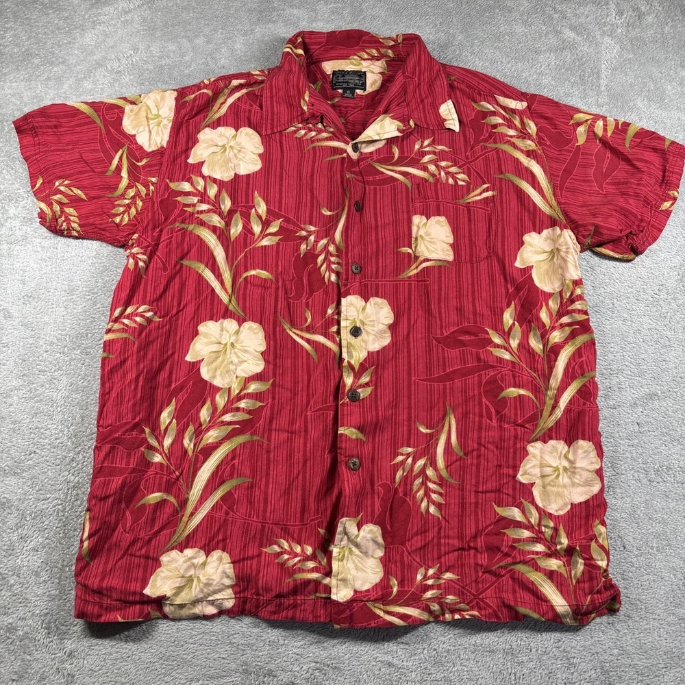 Steve & Barrys Red Tropical Floral Rayon Short Sleeve Camp Shirt Mens XL